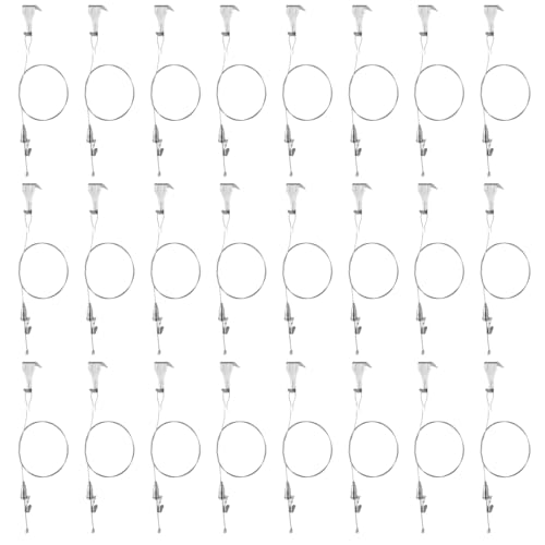yeesport Picture Rail Hanging System with Hook, 66 lb (30 kg) Max Load, Adjustable Wire Hooks Kit, 6.6 ft (2 m) Length Cable with Loop, Picture Hanging Kit (24 Pack), Silver