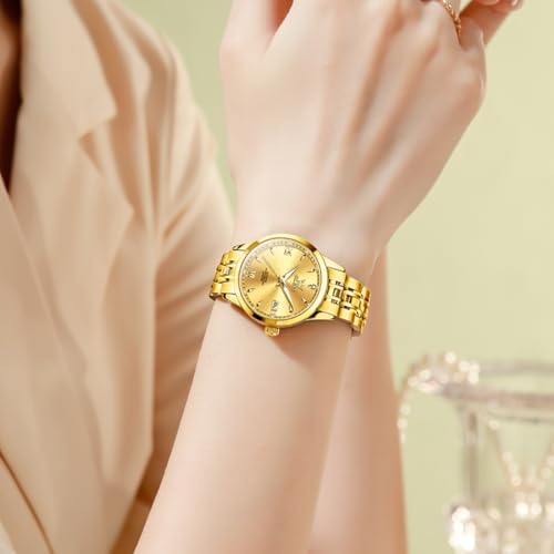 Image of OLEVS Womens Automatic Watch Gold Luxury Diamond Self Winding Ladies Wrist Watches Waterproof Luminous Date
