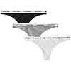 Calvin-Klein-Womens-Carousel-Logo-Cotton-Thong-Panty Calvin Klein Women's Carousel Logo Cotton Stretch Thong Panties, 3 Pack, Black/White/Grey Heather, Medium