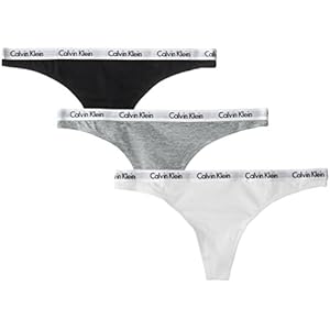 Calvin-Klein-Womens-Carousel-Logo-Cotton-Thong-Panty Calvin Klein Women's Carousel Logo Cotton Stretch Thong Panties, 3 Pack, Black/White/Grey Heather, Medium