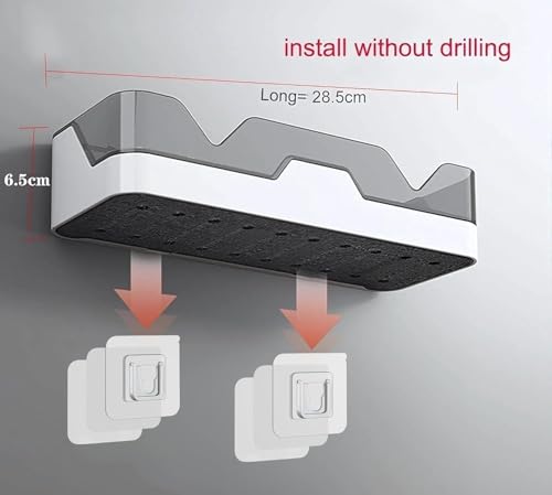 Image of Wall Mounted Shelf, Self-Adhesive, No-Drill ABS Plastic Organizer Rack for Bathroom, Kitchen & Home Accessories, Bathroom Hardware & Accessories for Shampoo, Soap & Toiletries