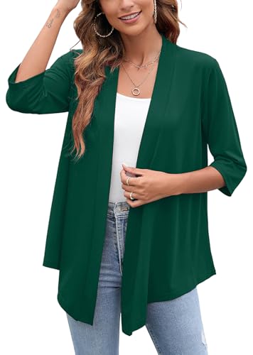 Heymoments Cardigã feminino leve com frente aberta, manga 3/4, ca...