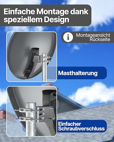 SCHWAIGER Satellitenschüssel Komplettset - Ø 80 cm Aluminium Offset Antenne in Anthrazit - Inkl. Quad LNB 4-Fach - Digital HD & 4K Empfang - Integrierte Kabelführung & wetterfest