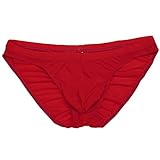 FEESHOW Men's Silky Bikini Briefs Bulge Pouch Underwear Swimwear Ruched Back (Red, one Size)