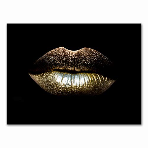 Affiches sur toile lèvres dorées style nordique 70x100cm pour déco de chambre moderne