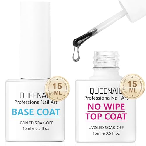 2x15ml Base y Top Coat Semipermanente, Base Coat y Top Coat De Uñas Soak Off UV LED Uñas De Gel, Nail Gel Set para Manicura y Pedicura