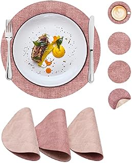 SUEH DESIGN Leather Placemats Set of 6 Reversible Table Mats Heat Resistant Waterproof No-Slip Place Mats for Dining Table Kitchen Parties