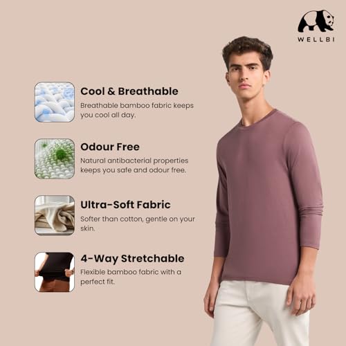 Image of Wellbi Full Sleeve T-Shirts for Men | Black | Breathable Eco-Friendly Bamboo Blend for All-Day Comfort | Ideal for Travel, Gym, or Casual Wear | Machine Washable
