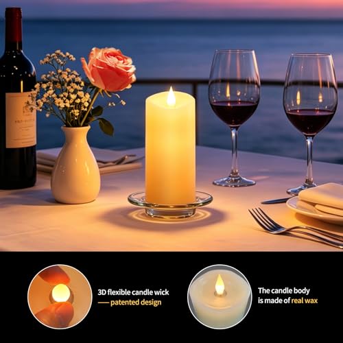 Image of Flameless LED Candles 3 inchx7 inch Set of 1, Battery Operated with Remote & Timer, 600-Hour on 2 AA Batteries, Flickering Realistic Flame, Ivory for Indoor /Outdoor