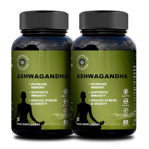 Image of CUREFOREVER Ashwagandha Tablet 1200mg - 120 Tablets, Supports Immunity & Sleep, Naturally Reduces Stress & Anxiety, Improves Focus & Mind Wellness - Withania Somnifera 10:1 Extract | 60 Servings