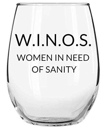 W.I.N.O.S. Women in Need of Sanity Funny Libbey Stemless Wine Glass 15oz