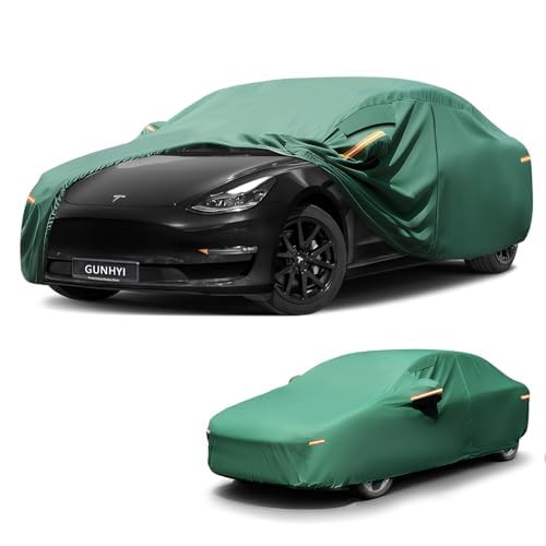 GUNHYI Car Cover Custom Fit Tesla Model 3 (2017-2026) Waterproof All-Weather, 16-Layer Heavy Duty Full Exterior Cover with Vents, Driver Door Zipper & Towel, Summer Sun/UV/Rain Protection.