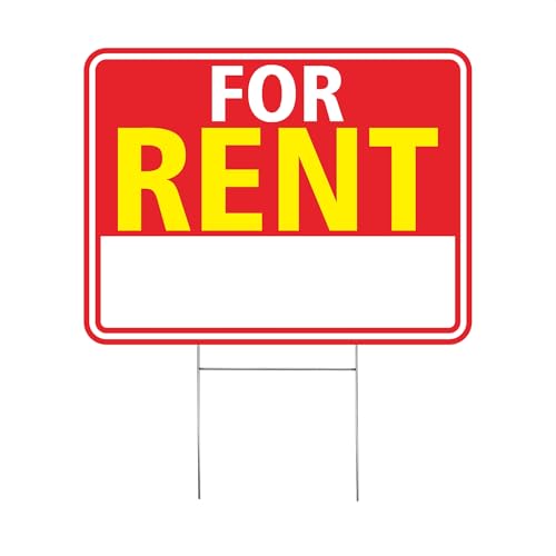 For Rent Sign with Stake 17"x13" – Double Sided Yard Sign Red White Yellow Weatherproof Corrugated Plastic Rental Sign for House Apartment Property Car Business