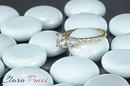 2Ct Round Cut Solitaire 3 Stone With Accent Genuine Lab Created White Sapphire Ideal Vvs1 & Simulated Diamond Engagement Promise Statement Anniversary Bridal Wedding Ring 14K Yellow Gold Size 11 #TOP1
