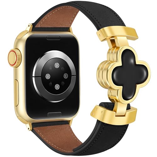 MOINSPIRE Designer Slim Leather Bands Compatible with Apple Watch 38mm 40mm 41mm 42mm(S11/10)for Women Four-Leaf Clover Cute Dressy Magnetic Watch Bands for iwatch Series Ultra/SE11/9/8/7/6/5/4/3/2/1