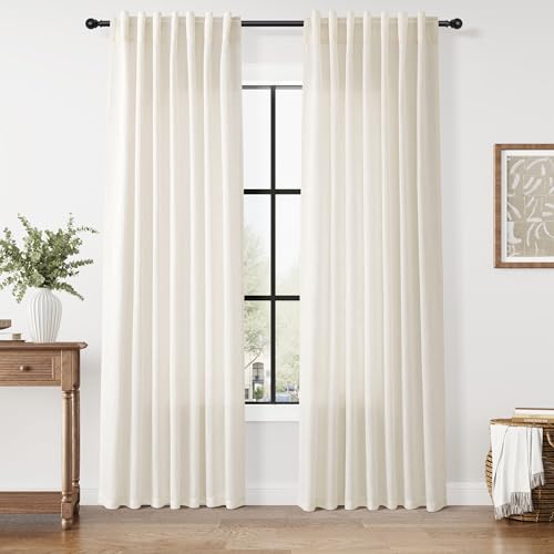 Image of Linen Curtains 84 Inch Long for Living Room Back Tab Modern Linen