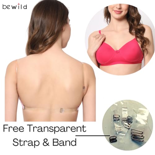 Image of Be-Wild Full Coverage Non Padded Backless Transparent Strap Bra for Women and Girls /Ladies /Black /Cotton /Casual /t-Shirts /Everyday /Regular /Bras