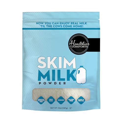 Healthier Comforts Skim Milk Powder | Fat Free, Shelf Stable | Kosher, Gluten Free, Non-GMO, Hormone and Antibiotic Free | Perfect for Shakes, Smoothies, Coffee Creamer, Baking | Made in USA (12oz)