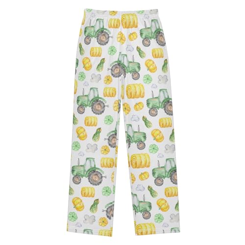 Farm Tractor Pumpkin Boys Long Pants Soft Trousers Elastic Waist Kids Lounge Bottoms with Pockets S-XL