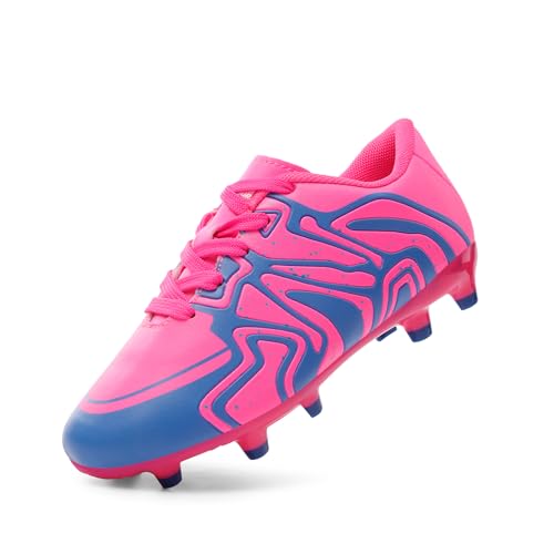 DREAM PAIRS Boys Girls Soccer Cleats Youth Firm Groud Baseball Cleats Sport Athletic Outdoor Trainning Football Shoes for Little/Big Kid 12 Little Kid Fuchsia/Pink/Royal/Blue