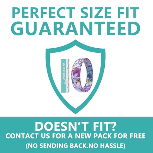 Zollen Silicone Wedding Rings for Women 2 Packs ，Breathable Printed Design with Leaves，Unique Design, Comfort Fit Ring2