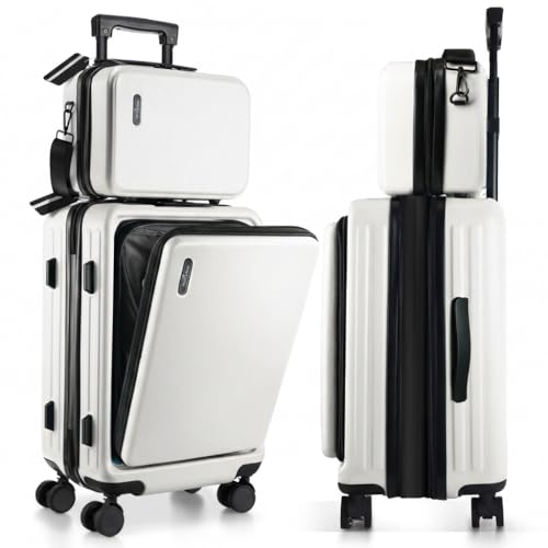 Image of 22 Inch Carry On Luggage 22x14x9 Airline Approved, Small Carry On Suitcase, Hard-shell Carry-on Luggage with Wheels, Durable Expandable White Luggage Carry-On with Cosmetic Case