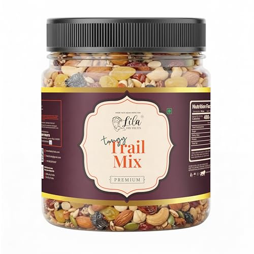 Image of LILA DRY FRUITS Tangy Trail Mix 1 kg (500g x 2) Chatpata Nuts & Seeds Combo with Cashew, Almonds, Chatpata Raisins, Cranberries, Amla, Roasted Salted Pumpkin & Sunflower Seeds Perfect for Gifting