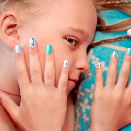120 Pieces Kids Press on Nails Children Fake Artificial Nails Girls Full Cover Short False Fingernails for Girls Kids Design Decoration(Blue Color)