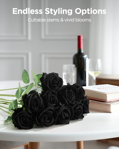 Image of InnoGear 50 Pcs Black Roses Artificial Flowers, Fake Velvet Silk Rose Bulk Faux Flower for Decoration DIY Wedding Centerpieces Proposal Bridal Bouquets Shower Party Home Floral Decor (50, Black)