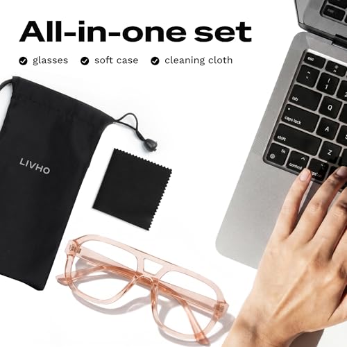 Image of livho Retro Aviator Blue Light Blocking Glasses for Women Men with Soft Case, Trendy Rectangle Computer Eyeglasses