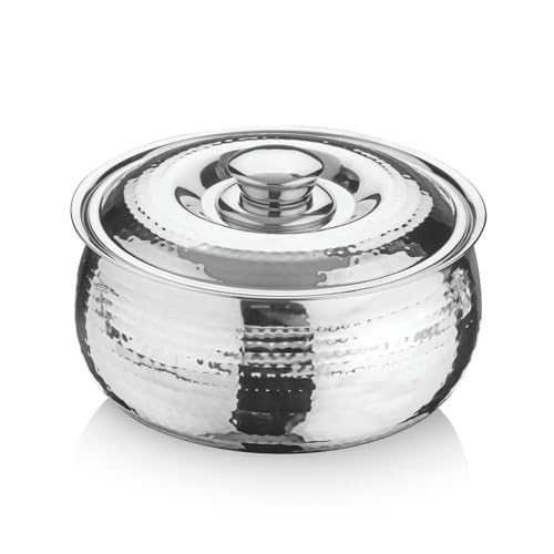 Image of Signoraware Hot Delight Hammered Stainless Steel Casserole | Airtight Lid | Retain Freshness | Great For Travelling or Small Gatherings | Perfect For Hot Curry, Chapatti & Rice (2.1 Ltr | Steel)
