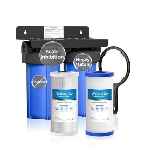 Waterdrop 2 Stage Whole House Water Filter System, with Heavy Metal and Anti-Scale Sediment Filter, Highly Reduce Iron, Scale, Lead, Chlorine, Taste, 5-Stage Filtration, WD-WHF21-SH, 1" Inle