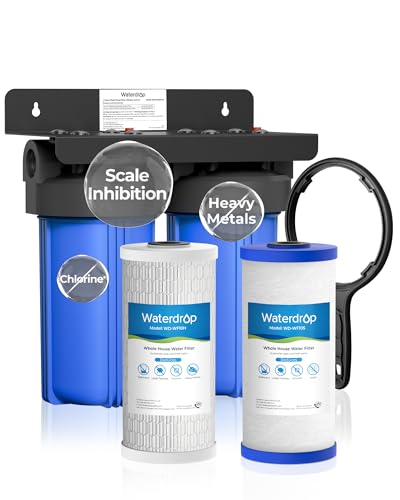 Waterdrop 2 Stage Whole House Water Filter System, with Heavy Metal and Anti-Scale Sediment Filter, Highly Reduce Iron, Scale, Lead, Chlorine, Taste, 5-Stage Filtration, WD-WHF21-SH, 1' Inlet/Outlet