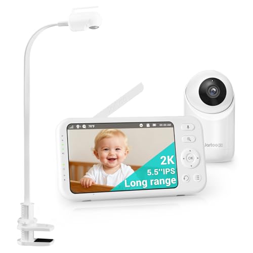 Jartoo Technology Jartoo Baby Monitor No WiFi with Mount, 2K 5.5" Video Baby Monitor with Camera and Audio,AI Cry Detect 1860ft Long Range, Clear Night Vision,ANC, 2-Way Talk,White Noise,6000mAh