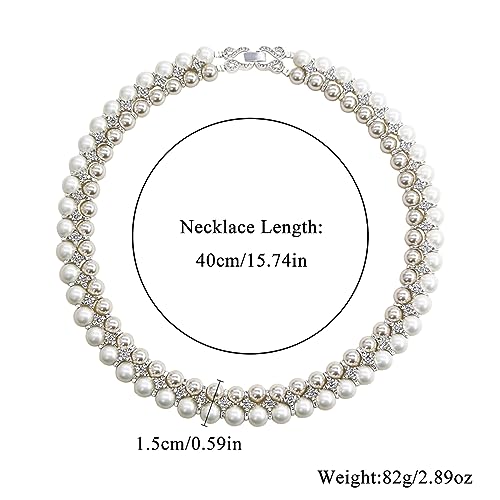 AILUOR Pearl Necklace for Women, Round Imitation Pearl Choker Necklace 20s Flapper Pearls Accessories for Gatsby Themed Party Dainty Beaded Choker Necklace for Women3