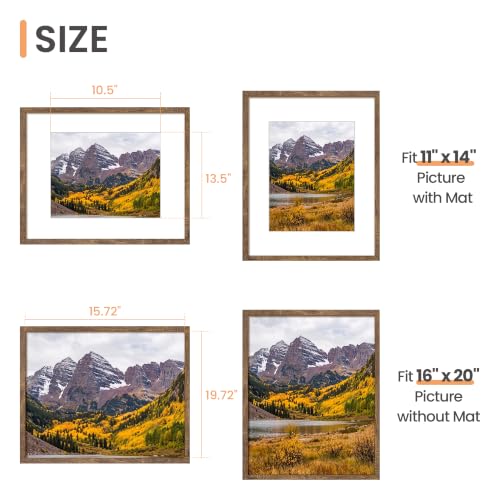 Image of upsimples 16x20 Picture Frame, Display Pictures 11x14 with Mat or 16x20 Without Mat, Wall Hanging Photo Frame, Rustic Brown, 1 Pack