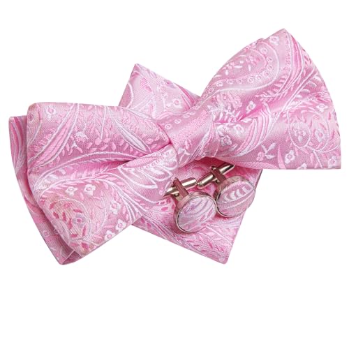 Image of Hi-Tie Bow Ties for Men Pre-Tied Pocket Square with Cufflinks Mens Bowtie Sets for Wedding Formal Party