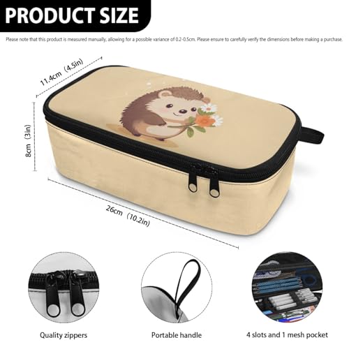 Image of Hedgehog Flower Girls Pencil Pouch Large Capacity,Pencil Case for Kids Cute Pencil Box for 3-15 Years Children Boys Pencil Bag with Mesh Pocket Pencil Container Coin Purse Handbag