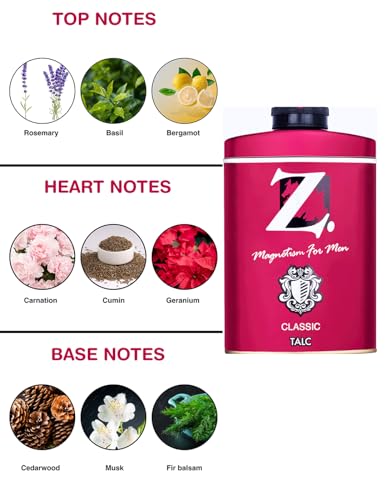 Image of Z magnetism for men Classic Deodorizing Talcum Powder for Men | Signature Woody & Musky Fragrance | Fights Body Odor & Ensures Long Lasting Freshness | Suitable for All Skin Types - 100g