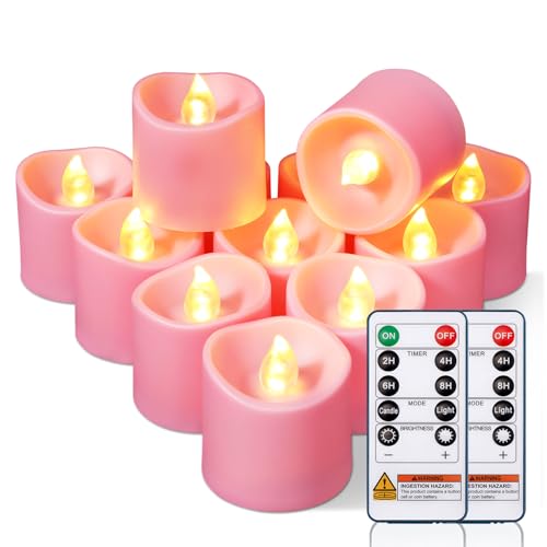 Image of Homemory 24Pack Pink 400+Hour Remote Control Flameless Candles, 2 /4 /6 /8H Timer Led Votive Candles, Battery Operated Tea Lights for Wedding Table Centerpiece, Holidays, Halloween Pumpkins, Christmas