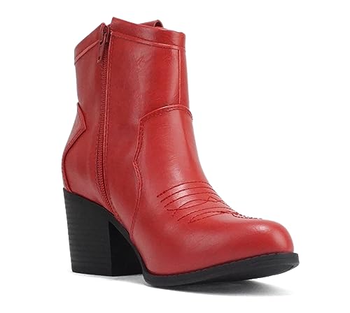 Image of Soda inchTELLER inch ~ Women's Western Cowboy Boots with Stitched Detailing, Pointed Toe, and Low Block Heel