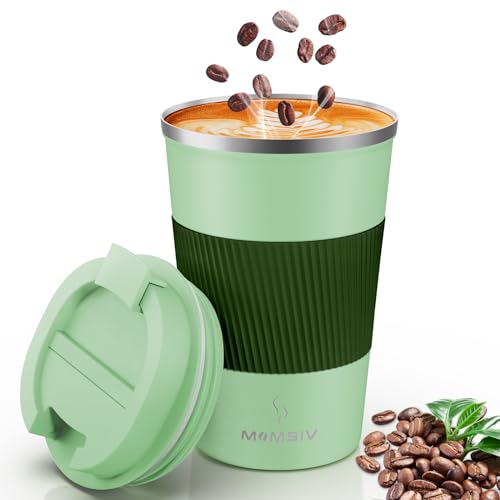 Produktfoto von MOMSIV Thermobecher Isolierbecher, 13oz/380ml Rutschfest Edelstahl Travel Mug, Kaffeebecher aus Doppelwandig isoliert…