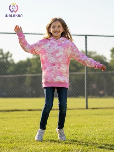 Image of WELAKEN Girls and Toddlers' Pullover Printed Hoodie Sweatshirt with Kangaroo Pocket