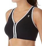 Valmont Women's Color Block Zip Front Sports Bra, 1611B, Black/Grey, 34 B/C