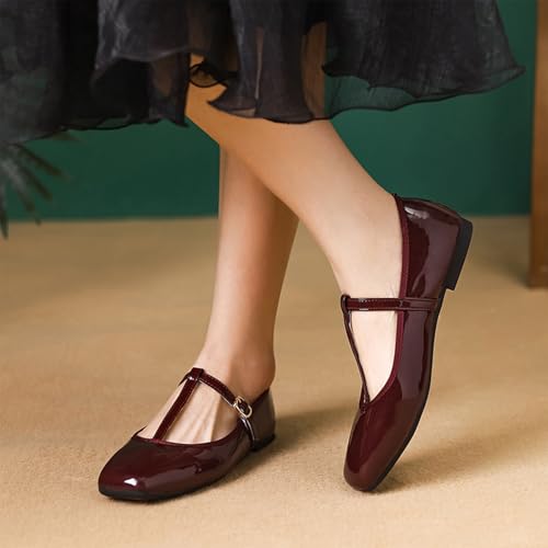 HIPPOSEUS Women's Mary Jane Flat Shoes Soft Walking Shoes Square Toe Ballet Flats 5