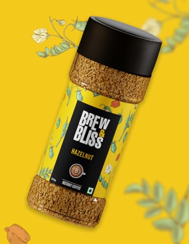 Image of Brew and Bliss Hazelnut Coffee | 100 Gram | Flavored Instant Coffee | 100% Authentic Coffee Powder For Hot & Cold Coffee | Serves Cafe Style Coffee Upto 50 Cups|Bottle