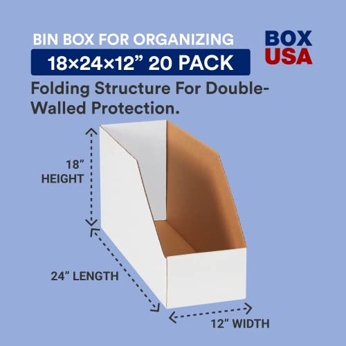 Image of Box USA Cardboard Storage Bins, Open Top Bin Box, 18 inchL x 24 inchW x 12 inchH 20-Pack | Small for Inventory, Organization, Parts, Garage, Warehouse or Home Cubby, Oyster White 18x24x12