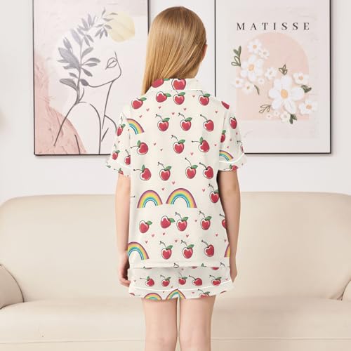 ALAZA Cherry Rainbow Heart Cartoon Pajamas Satin Pajama Set Short Sleeve Button Down Sleepwear4