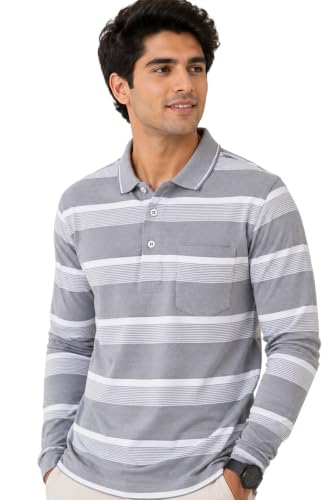 Image of SANE ORIGINALS Full Sleeves Polo T-Shirt for Men with Pocket || Stripe Collar and Pocket T-Shirt for Men Long Sleeves