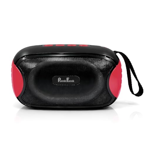 Image of PunnkFunnk Bass One Bluetooth Speaker, Deep Bass Sound with RGB LED Lights, Rechargeable Battery Powered, Portable Wireless Party Speaker, TF Card /USB /AUX Support for Mobile Phone (Red)